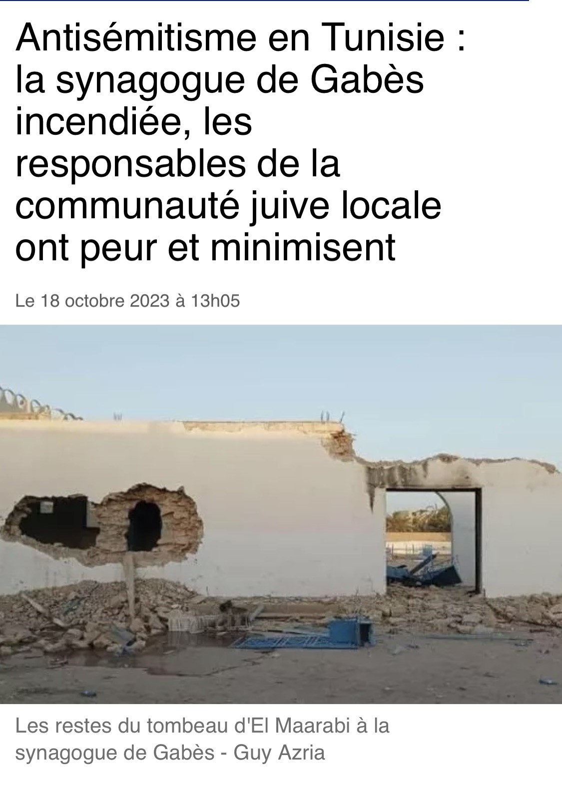 Photo du post Incendie et vandalisme de la Synagogue de GABES (TUNISIE)